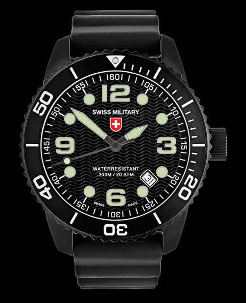 RRP: 10,499 CX Swiss Military Marlin NERO BLACK 200m Depth Chronograph Watch CERTIFIED, BRAND NEW