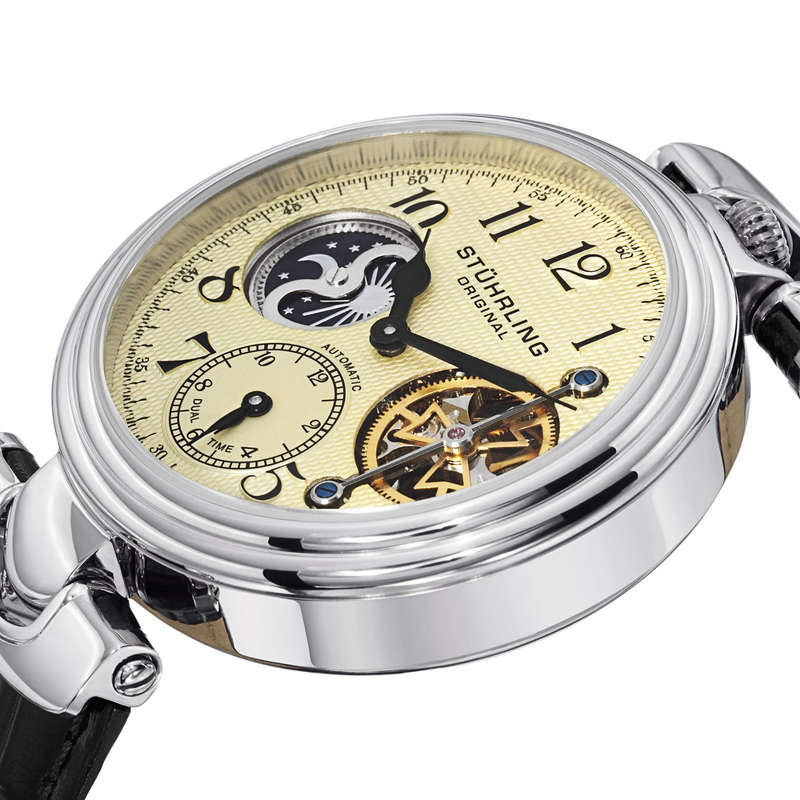 Retail: $749 / R8,999.00 Stuhrling Original Mens Emperor Dual Time Automatic Watch OPEN ENGINE