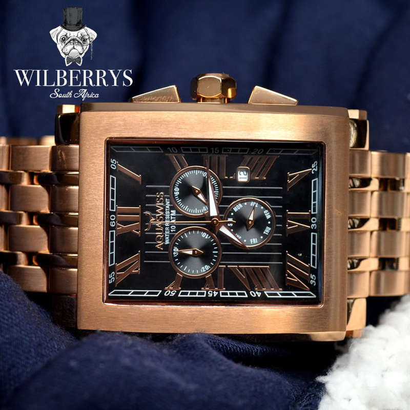 Retail: $1800 / R21,600.00 Aquaswiss Mens Tanc XG CHUNKY, HUGE 18k Rose Gold Plated Chrono Watch