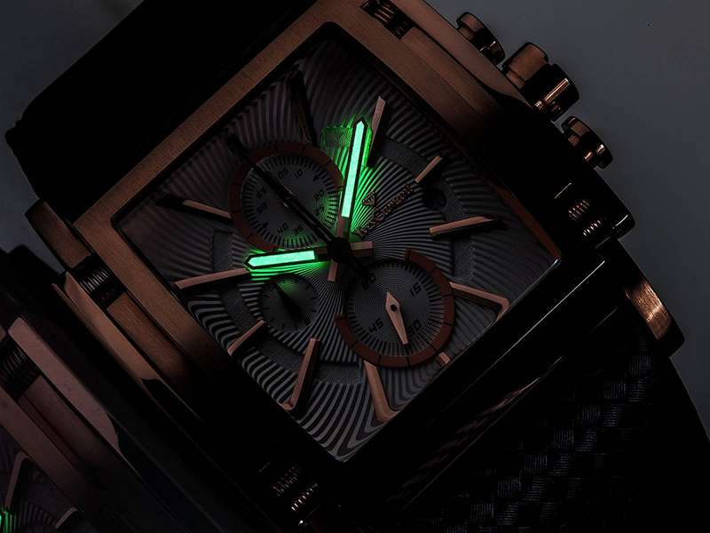YVES CAMANI Men's Escaut Black/Rose Gold Plated Chrono with Carbon Fibre Leather Watch + Gold Tin
