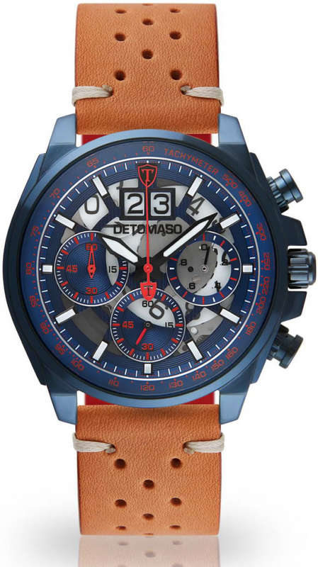Retail: R7,999.00 DETOMASO LIVELLO Ionized Blue/Ambra Leather Chronograph Watch