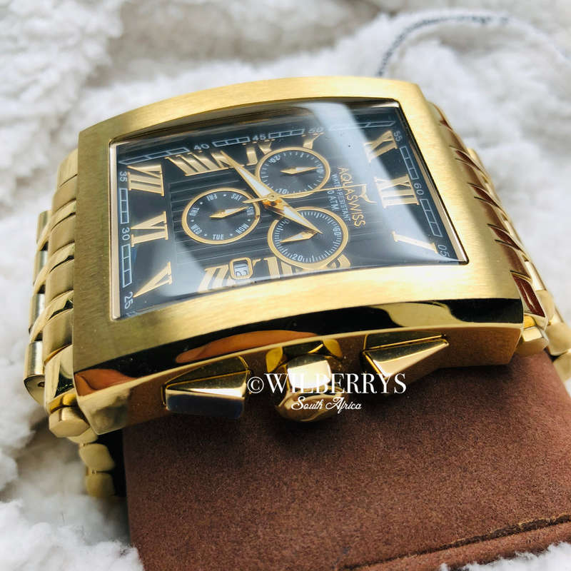 Retail: R21,600.00 Aquaswiss Mens Tanc XG 18k Gold Plated THICK, HEAVY Chrono Watch
