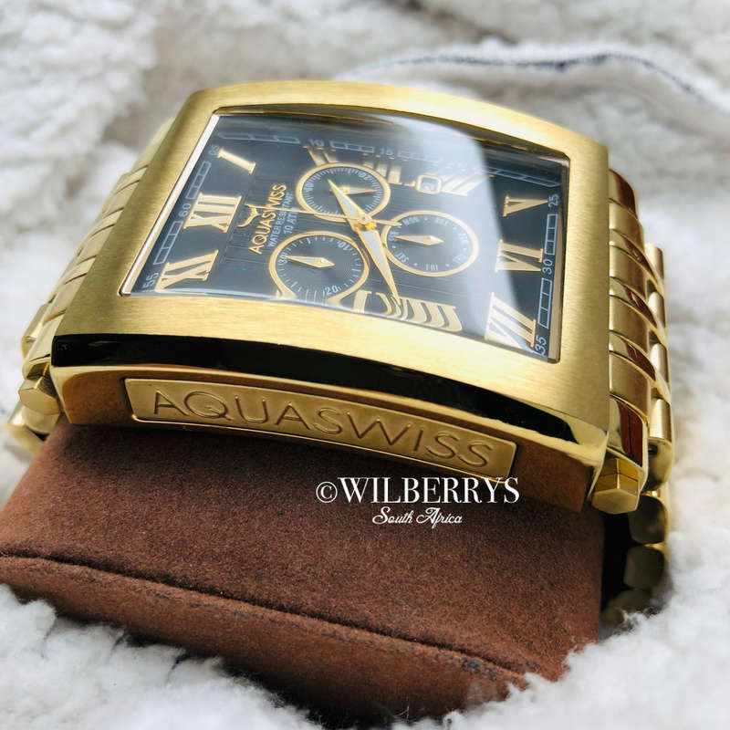 Retail: R21,600.00 Aquaswiss Mens Tanc XG 18k Gold Plated THICK, HEAVY Chrono Watch