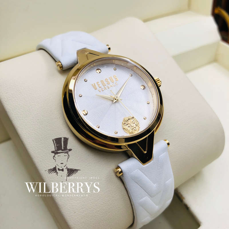 VERSACE Women's VERSUS V-Versus White/Gold Leather Strap Watch BRAND NEW IN BOX + PAPERS