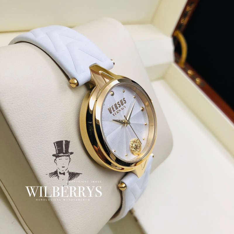 VERSACE Women's VERSUS V-Versus White/Gold Leather Strap Watch BRAND NEW IN BOX + PAPERS