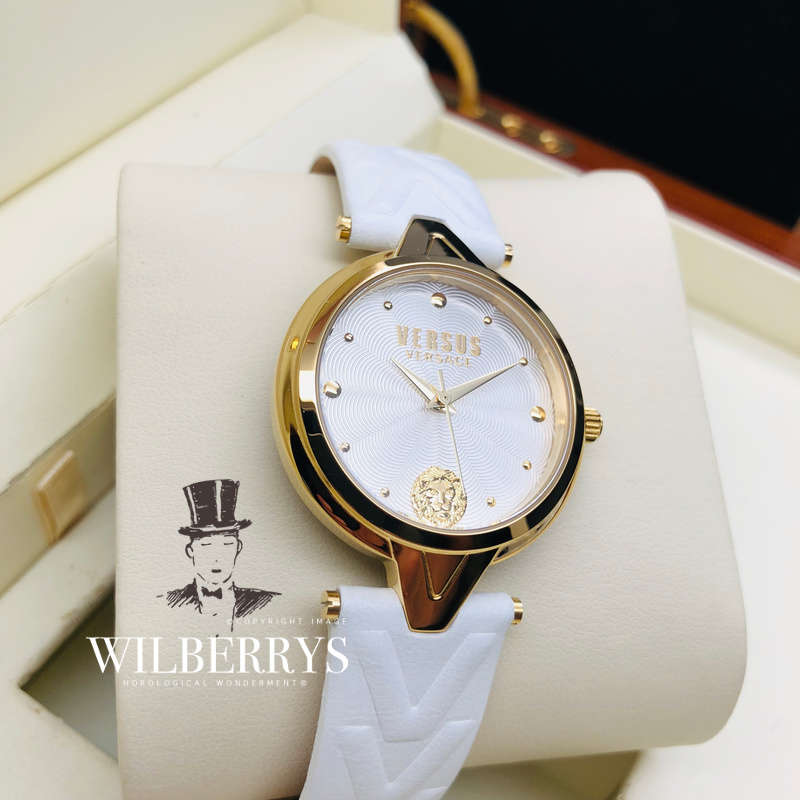 VERSACE Women's VERSUS V-Versus White/Gold Leather Strap Watch BRAND NEW IN BOX + PAPERS