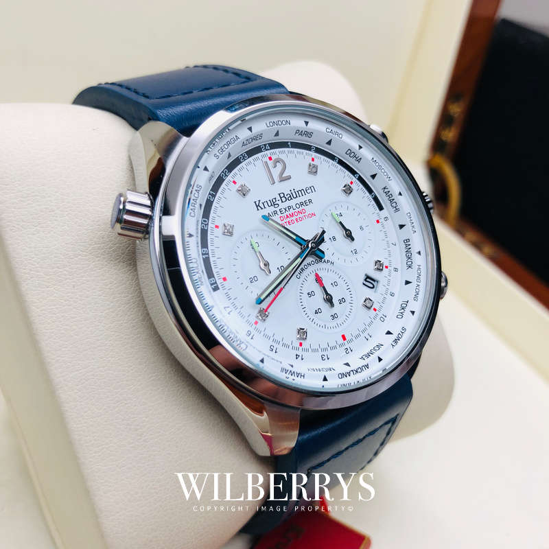 Retail: £475/ R9,800.00 Krug-Baumen Men's Air Explorer BLUE Diamond 500pcs Chronograph Watch