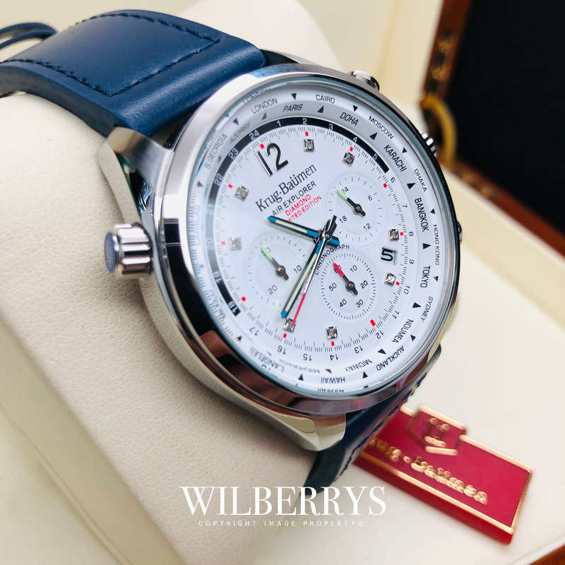 Retail: £475/ R9,800.00 Krug-Baumen Men's Air Explorer BLUE Diamond 500pcs Chronograph Watch