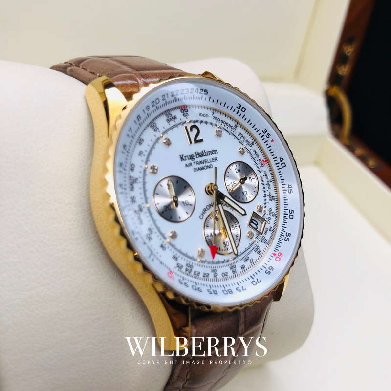 Retail: £775/ R12,975.00 Krug-Baumen Mens Air Traveller Diamond 40mm Choco Leather Chornograph Watch