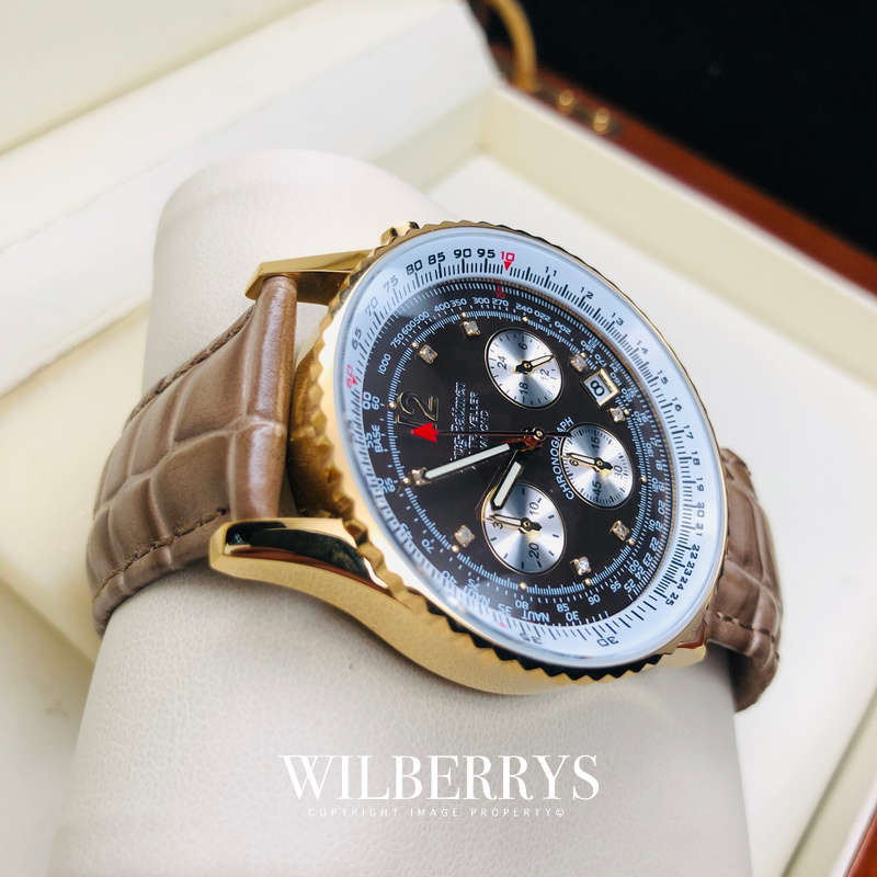 Retail: £775/ R12,975.00 Krug-Baumen Mens Air Traveller Diamond 42mm Gold Pl Chronograph Watch