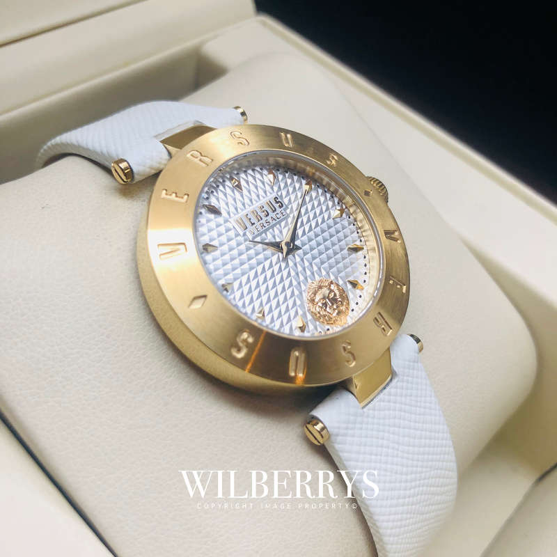 VERSACE Women's VERSUS The Iconic White Leather Logo Watch BRAND NEW IN BOX + PAPERS