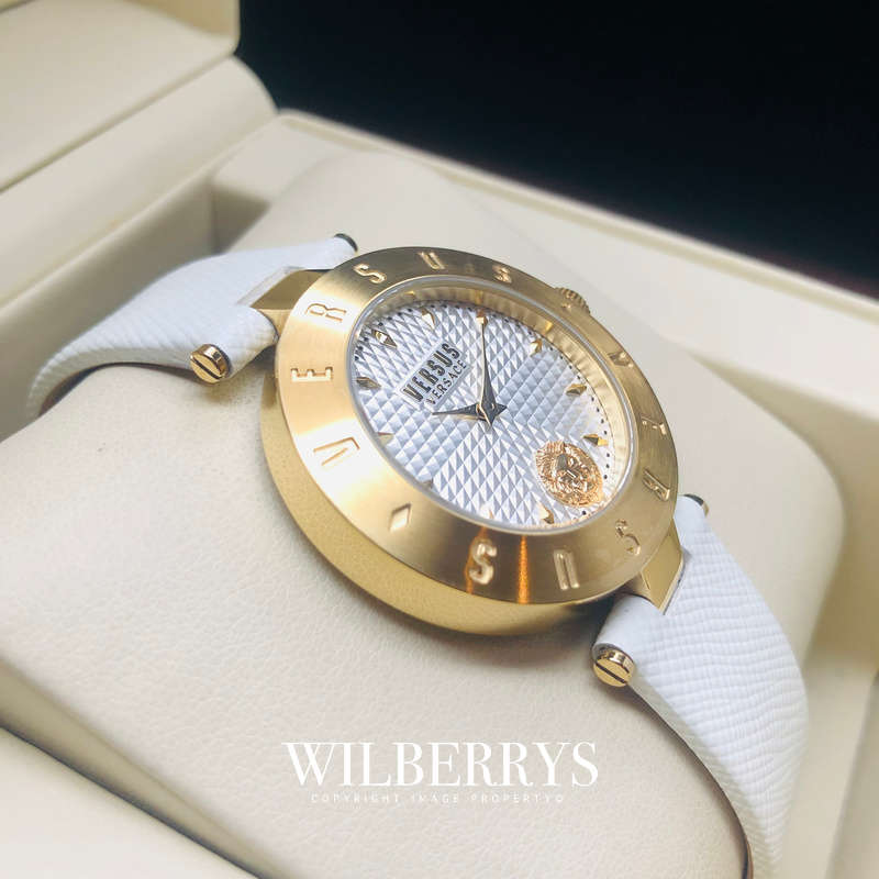VERSACE Women's VERSUS The Iconic White Leather Logo Watch BRAND NEW IN BOX + PAPERS
