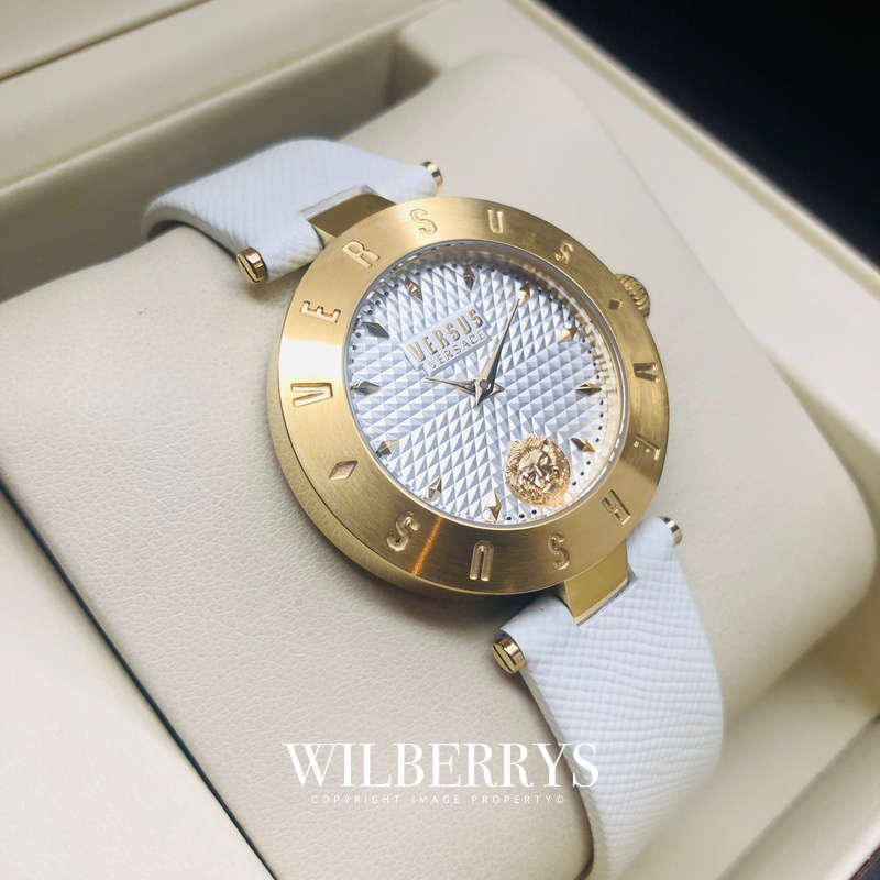 VERSACE Women's VERSUS The Iconic White Leather Logo Watch BRAND NEW IN BOX + PAPERS