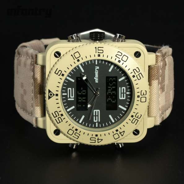 INFANTRY MILITARY CO. Tank BIG 47mm DUAL MOVEMENT Watch with Leather Band BOXED, FULLY LOADED!