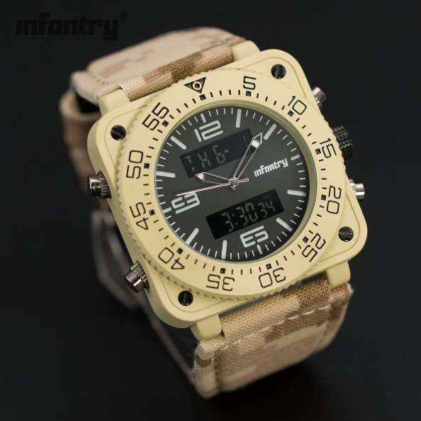 INFANTRY MILITARY CO. Tank BIG 47mm DUAL MOVEMENT Watch with Leather Band BOXED, FULLY LOADED!