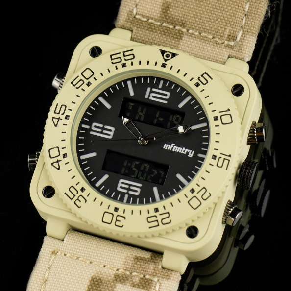 INFANTRY MILITARY CO. Tank BIG 47mm DUAL MOVEMENT Watch with Leather Band BOXED, FULLY LOADED!