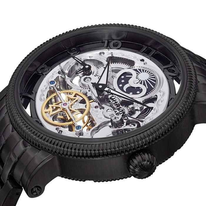 Retail: $1350 / R15,000 Stuhrling Original Men's Symphony DT Black PVD Flyeheel Automatic Watch