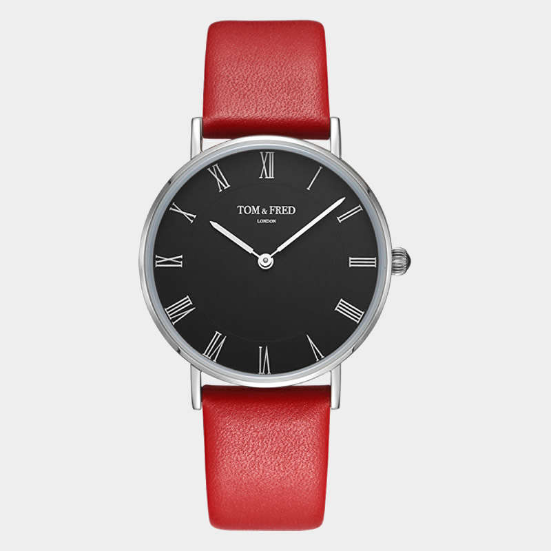 Tom & Fred London Women's ULTRA SLIMLINE Picadilly Red Leather Watch BRAND NEW IN BOX