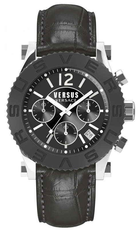 VERSUS VERSACE Men's Madison Black Leather Chronograph Watch BRAND NEW IN BOX + PAPERS