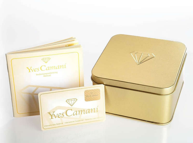 YVES CAMANI Men's Escaut Black/Gold Plated Chrono with Carbon Fibre Leather Watch + Gold Tin