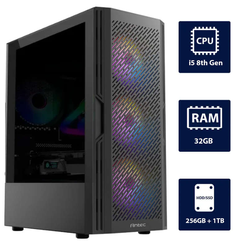 i5 8th, 32GB RAM, 256GB SSD, 1TB HDD Gaming Computer