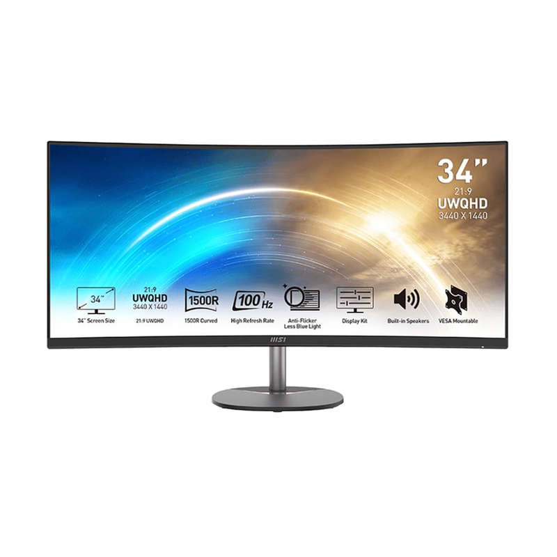 MSI PRO MP341CQ 34 VA Ultrawide Curved Pro Monitor (1500R, 3440×1440, 1ms, 100Hz)
