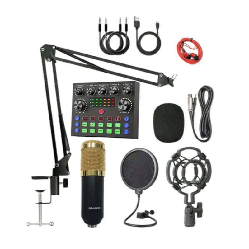 Professional Podcast Condenser Microphone With Sound Card Set Q-SK8