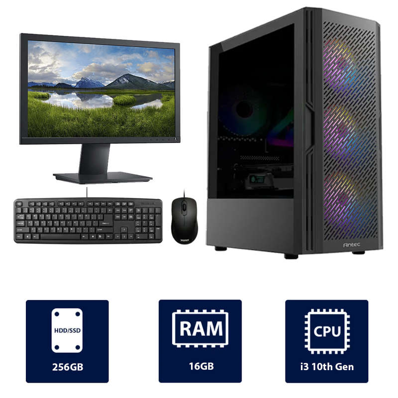 i3 10th, 16GB, 256GB SSD Antec AX-20 RGB Full Desktop Computer