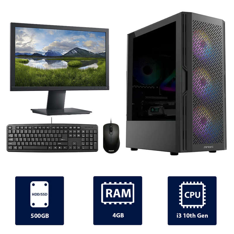 i3 10th, 4GB, 500GB HDD Antec AX-20 RGB Full Desktop Computer