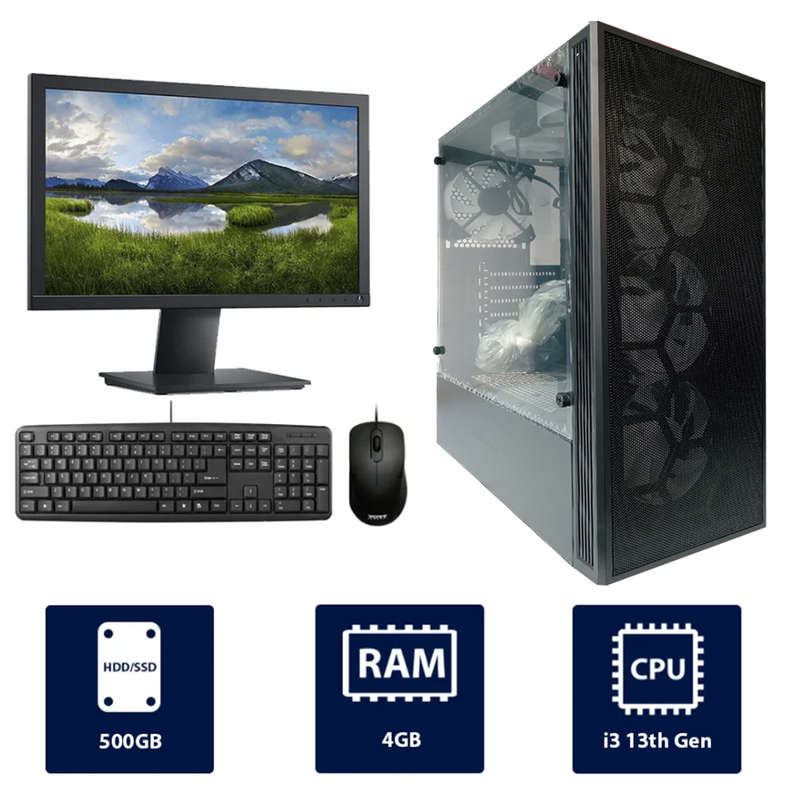 i3 13th, 4GB RAM, 500GB HDD Hestart RGB Full Desktop Computer