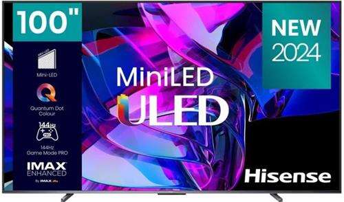 The Hisense 100U7K 100" Mini-LED 4K TV delivers stunning visuals 144Hz Game Mode Pro AMD FreeSync...