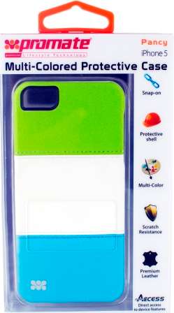 Promate Pancy Iphone 5 Multi-Colored Protective Case Colour: Green White Blue 1 Year Warranty