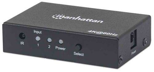 Manhattan 4K 2-Port HDMI Switch - 4K @ 60Hz AC Powered Remote Control Black Limited Lifetime year...