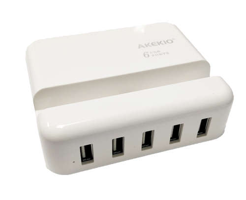 Geeko 5 Port USB Travel Charger with Apple Lightning Cradle - White
