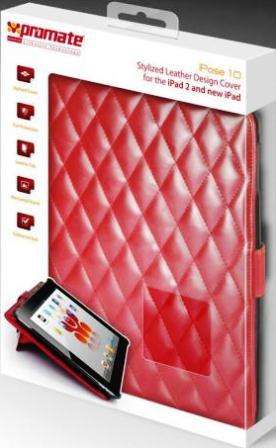 Promate iPose.10-Stylized Leather Design Cover for the iPad 2 and new iPad-Red 1 Year Warranty