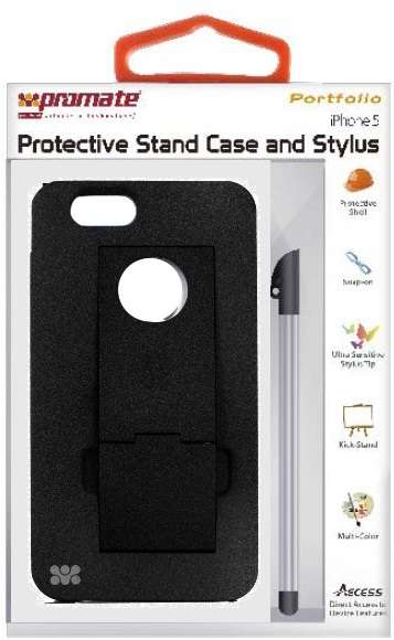 Promate Portfolio Iphone 5 Snap-On Design Protective Stand Case And Stylus For Iphone 5 5S-Black,...