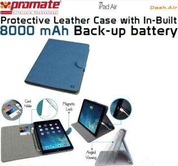Promate Dash-Air Protective Leather Case with In-Built 8000 mAh Back-up battery-Blue 1 Year Warranty