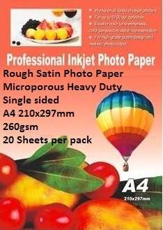 E-Box Rough Satin Photo Paper- Microporous Coated Heavy Duty- Single sided A4 210x297mm-260gsm-20...