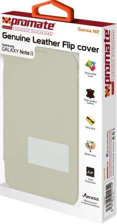 Promate Sansa-N2 Genuine Leather Flip cover for Samsung Galaxy Note II-White 1 Year Warranty