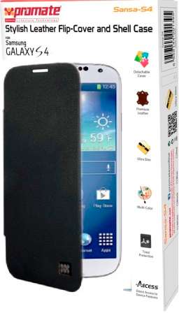 Promate Sansa-S4 Stylish Leather Flip-Cover and Shell Case for Samsung Galaxy S4-BlaRed 1 Year Wa...