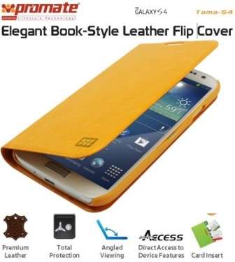 Promate Tama-S4 Elegant Book-Style Leather Flip Cover for Samsung Galaxy S4-OrangeBlue 1 Year War...