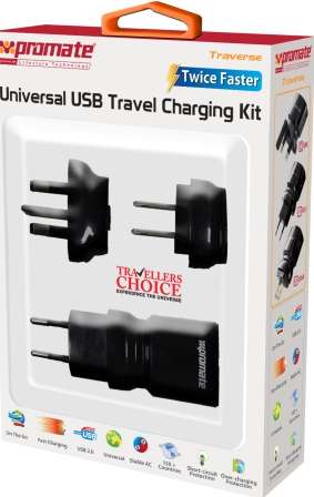 Promate Traverse Multiregional Travel USB Charger-White 1 Year Warranty