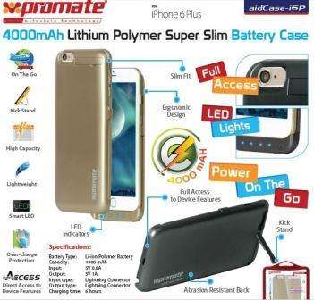 Promate aidCase-i6P 4000mAh Lithium Polymer Super Slim Battery Case - Gold 1 Year Warranty