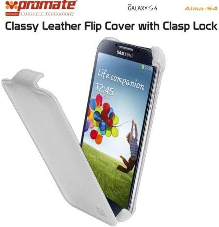 Promate Alma-S4 Classy Leather Flip Cover with Clasp Lock for Samsung Galaxy S4-Whiteue 1 Year Wa...