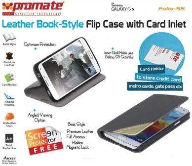 Promate Folio S5 Bookcover With Inside Card Pocket Colour: Grey, Retail Box , 1 Year Warranty