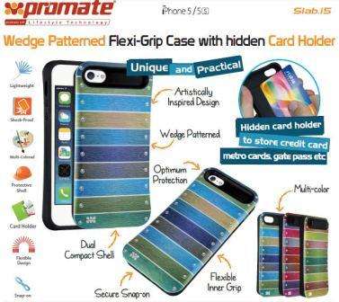 Promate Slab.I5-Wedge Patterned Flexi-Grip Case With Hidden Card Holder For Iphone 5 5S Colour: G...