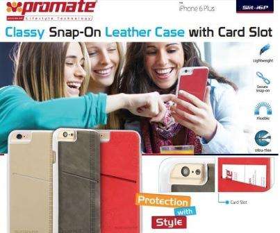 Promate Slit-i6P Classy Snap-On leather case with card slot - Grey 1 Year Warranty
