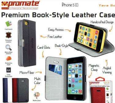 Promate Tava 5C Book-Style Flip Case with Card Slot for iPhone5c Colour:Red 1 Year Warranty