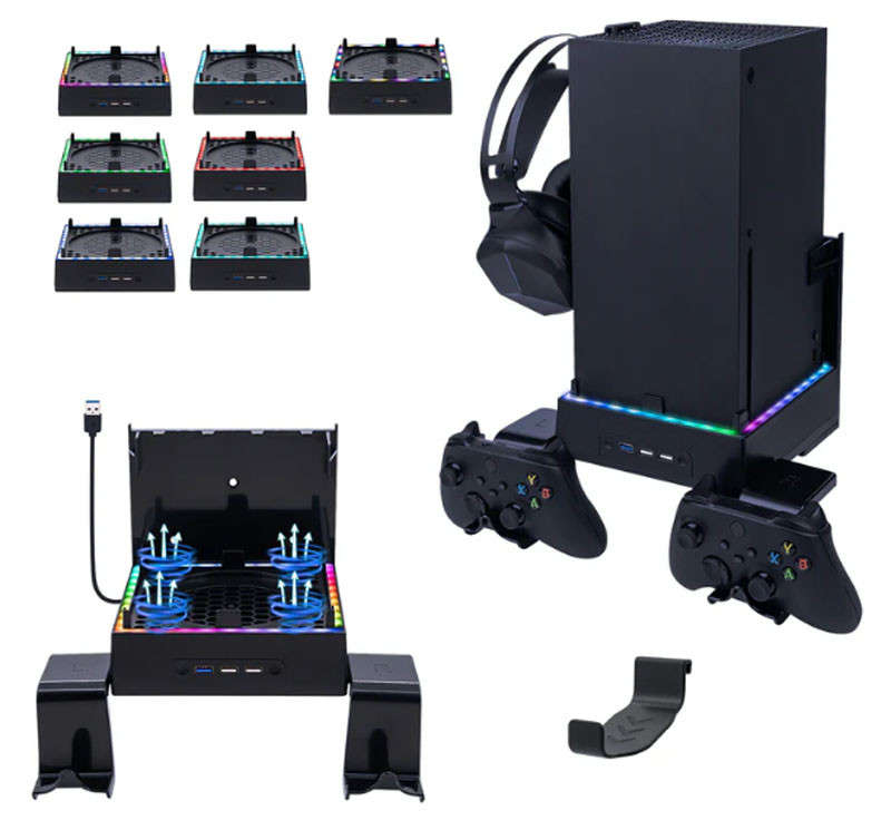 Xbox Series X Wall Mounted Color Changing Cooling Stand With Hooks