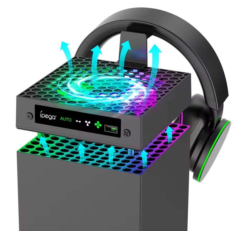 Xbox Series X Console iPega Smart Sensing Cooling Fan with RGB Lights and Headset Stand PG-XBX026A